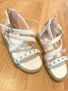 🍬VINCE CAMUTO GIRLS GLADIATOR STRAPPY SANDALS SIZE 8C! RHINESTONES ZIPPER EASYON